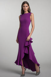 Meerjungfrau Pflaume Partykleid mit U-Boot-Ausschnitt und Schlitz